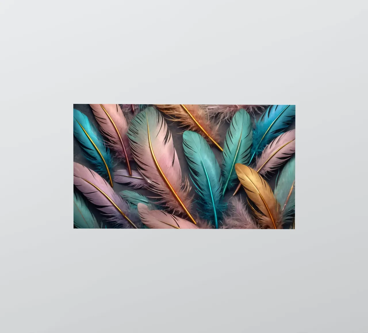 Plumes colorées disposées artistiquement sur un fond sombre autocollant de DesignDoodle