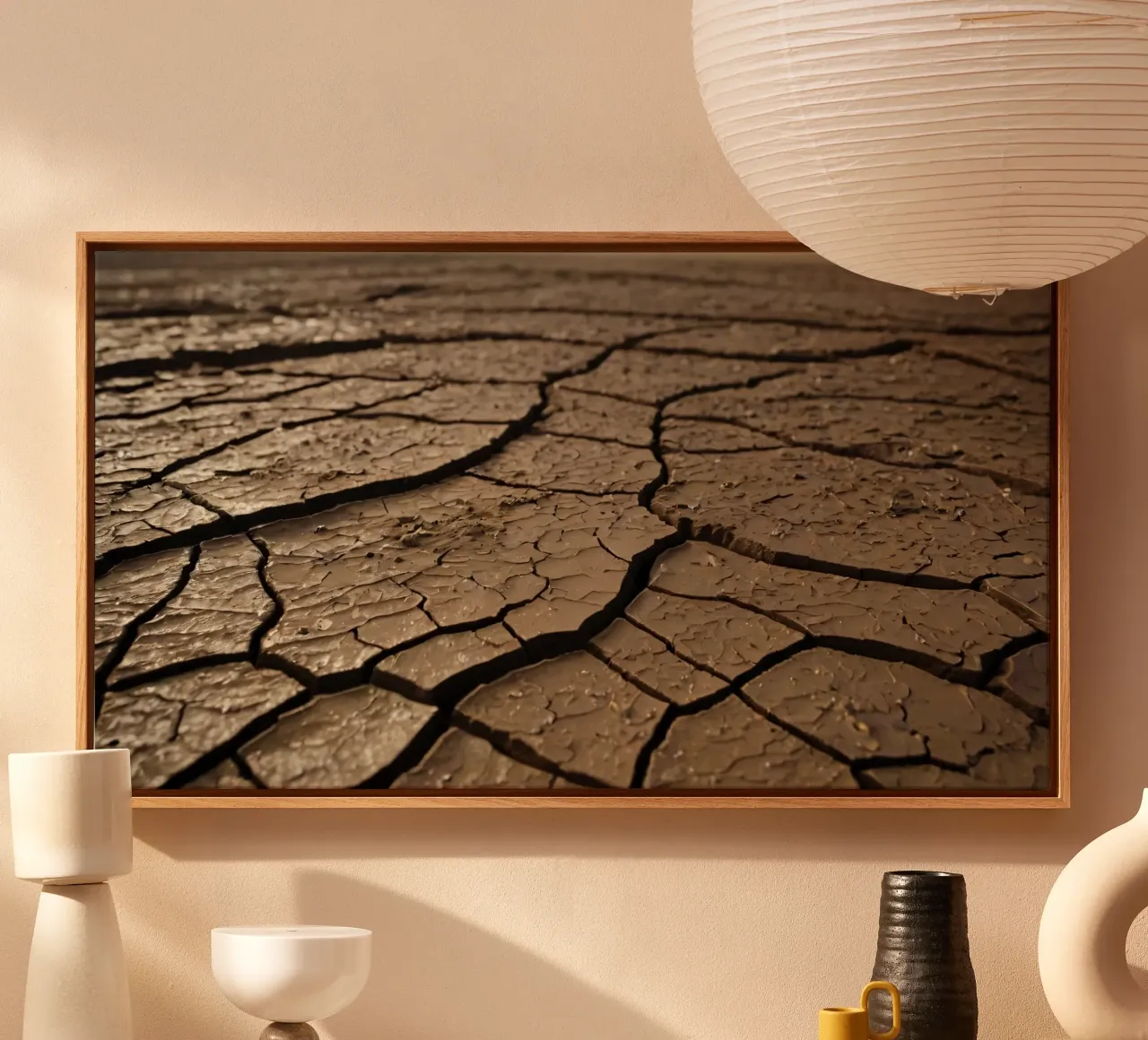 Gebarsten aarde in kaal landschap markeert ernstige droogte canvas met Baklijst van DesignDoodle