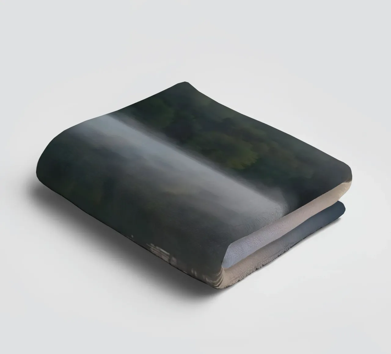 mist rises over a tranquil lake surrounded by lush trees towel by DesignDoodle