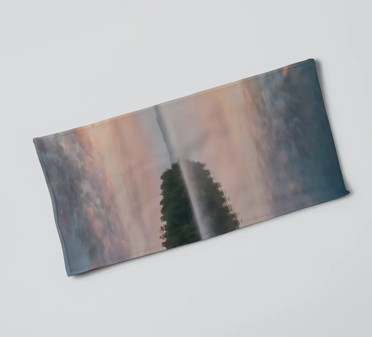 Serene morning at the tranquil lake with mist rising towel by DesignDoodle