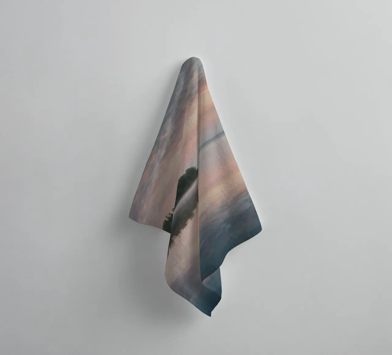 Serene morning at the tranquil lake with mist rising towel by DesignDoodle