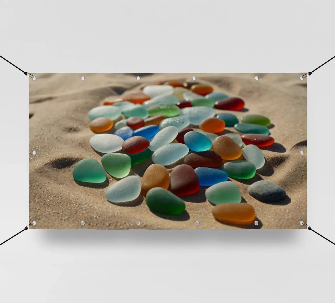 Ciottoli di gemme colorate sparsi sul litorale della spiaggia sabbiosa telo in pvc da DesignDoodle