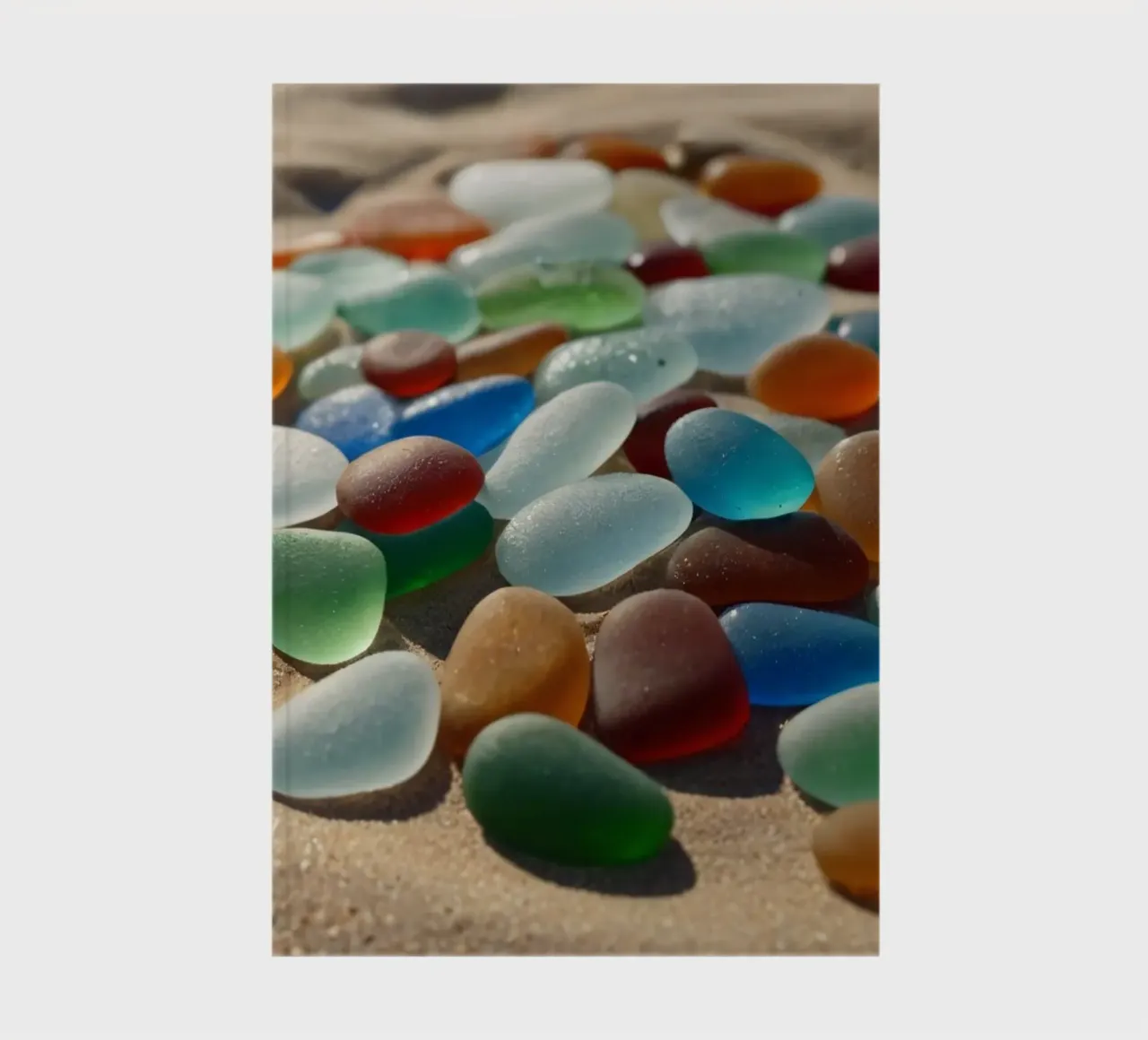 Colorful gems pebbles scattered across sandy beach shoreline notebook by DesignDoodle