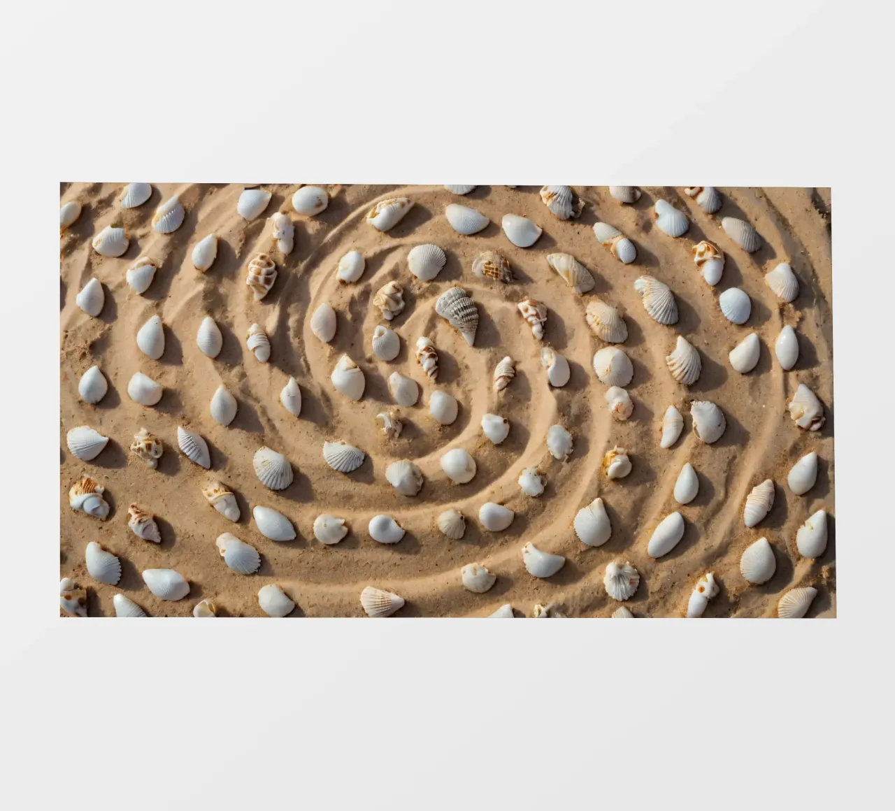 Disposizione a spirale di conchiglie su una spiaggia sabbiosa telo in pvc da DesignDoodle