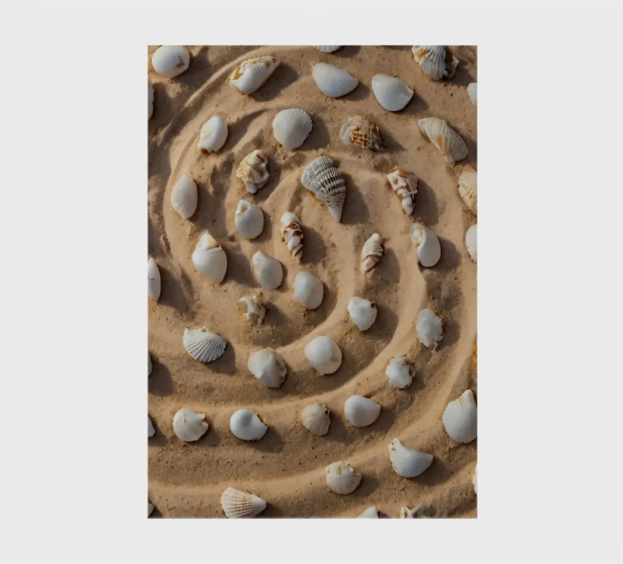 Spiral arrangement of seashells on sandy beach notebook by DesignDoodle