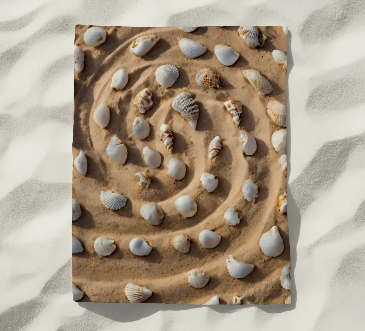 Disposizione a spirale di conchiglie su una spiaggia sabbiosa telo mare da DesignDoodle