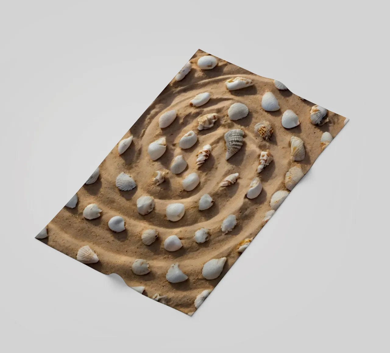 Disposizione a spirale di conchiglie su una spiaggia sabbiosa telo mare da DesignDoodle