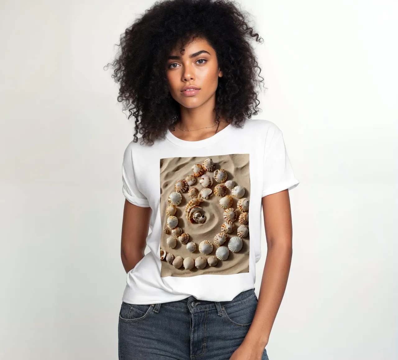Natural spiral pattern created with seashells arranged women's fitted t-shirt by DesignDoodle
