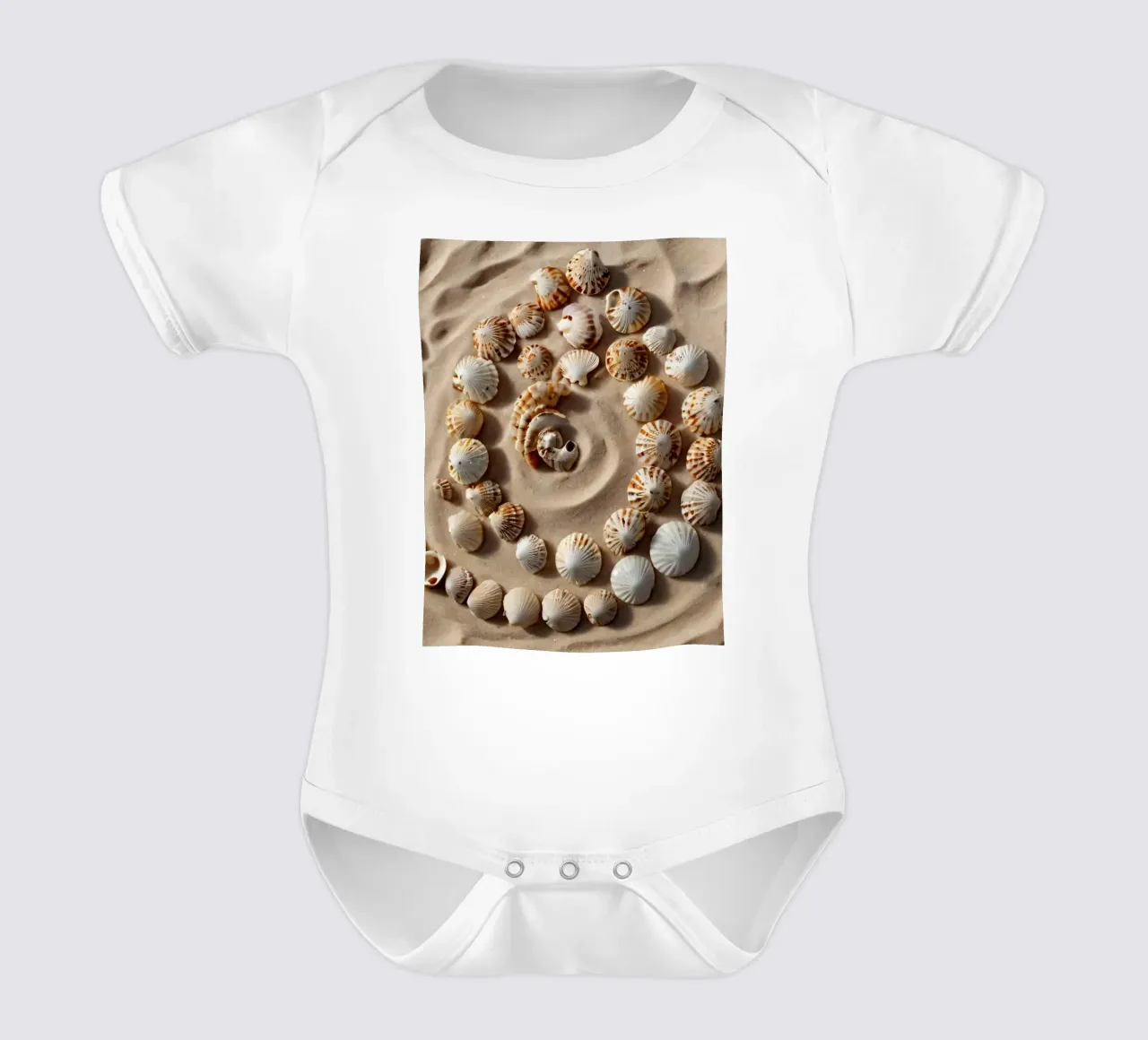 Natural spiral pattern created with seashells arranged short-sleeve baby romper by DesignDoodle