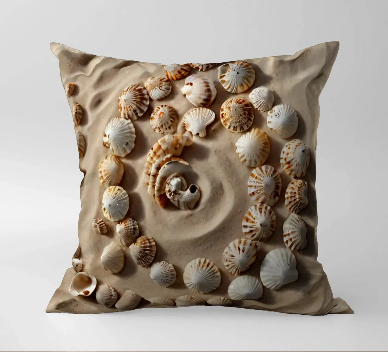 Natural spiral pattern created with seashells arranged decorative cushion by DesignDoodle