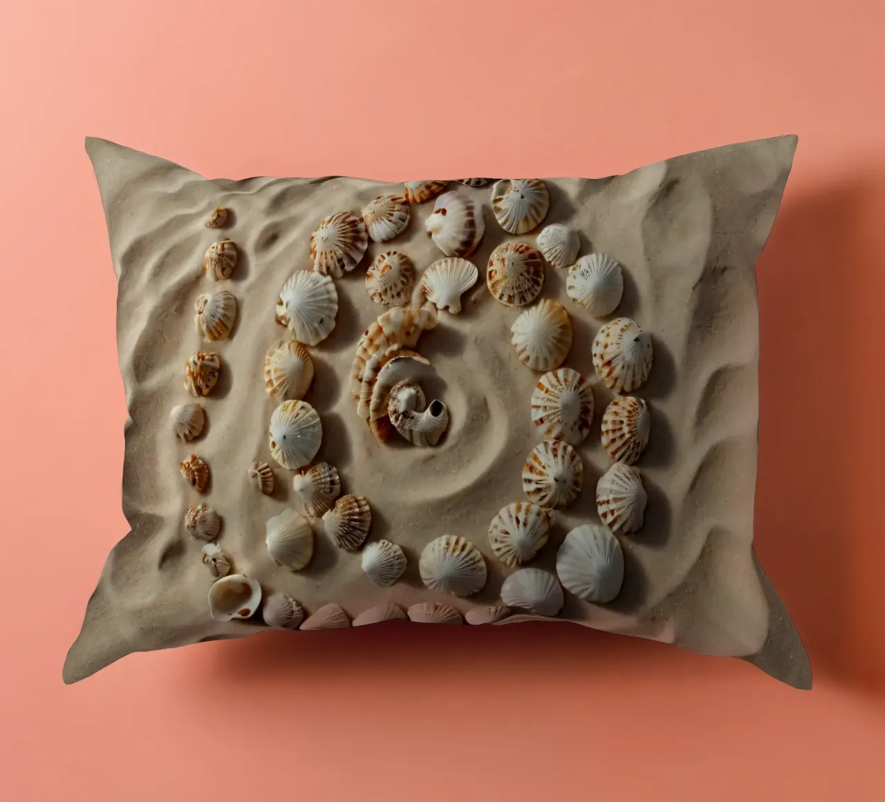 Natural spiral pattern created with seashells arranged decorative cushion by DesignDoodle