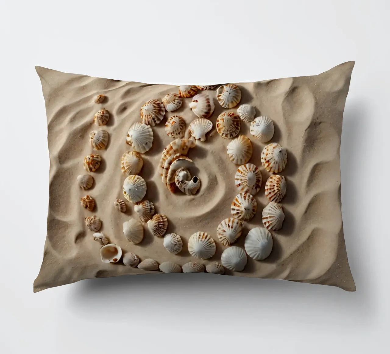 Natural spiral pattern created with seashells arranged decorative cushion by DesignDoodle