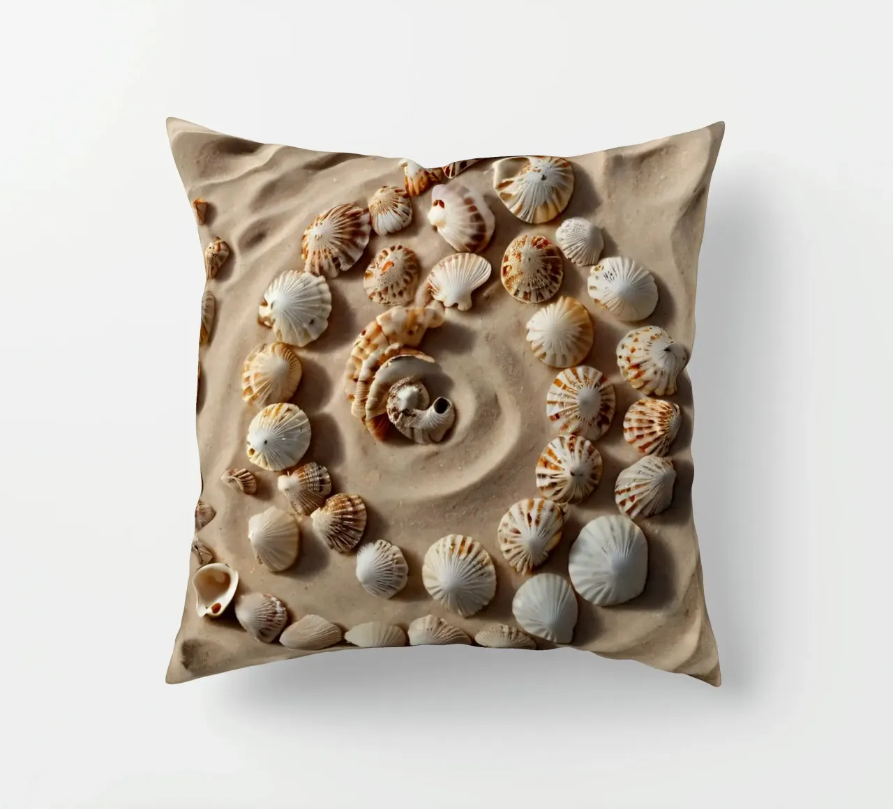 Natural spiral pattern created with seashells arranged decorative cushion by DesignDoodle