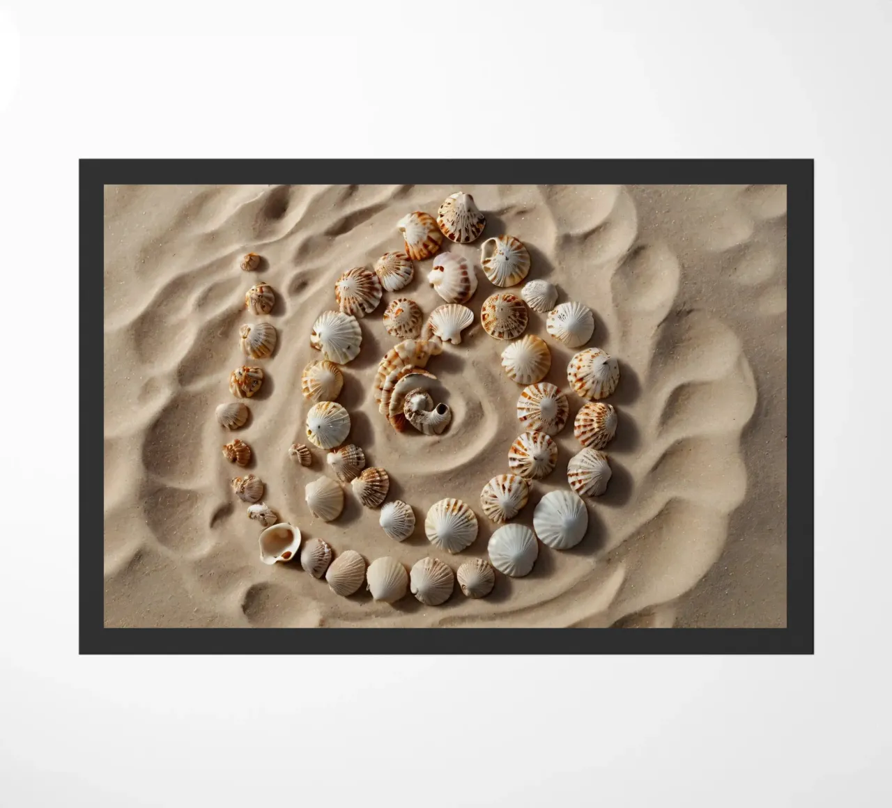 Natural spiral pattern created with seashells arranged doormat by DesignDoodle