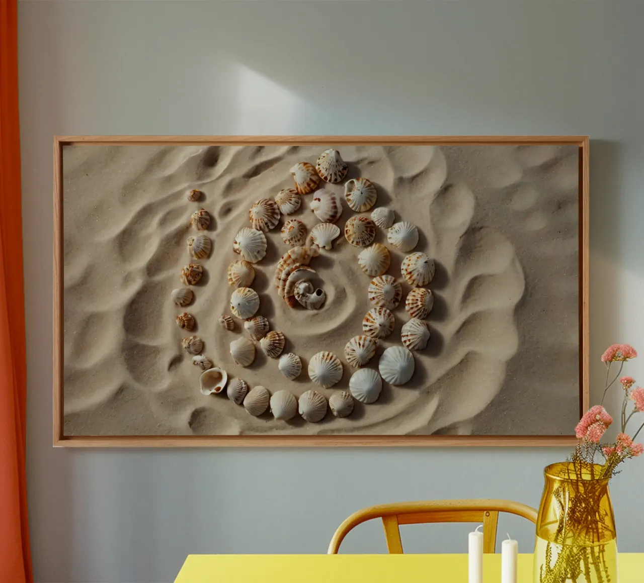 Natural spiral pattern created with seashells arranged canvas by DesignDoodle