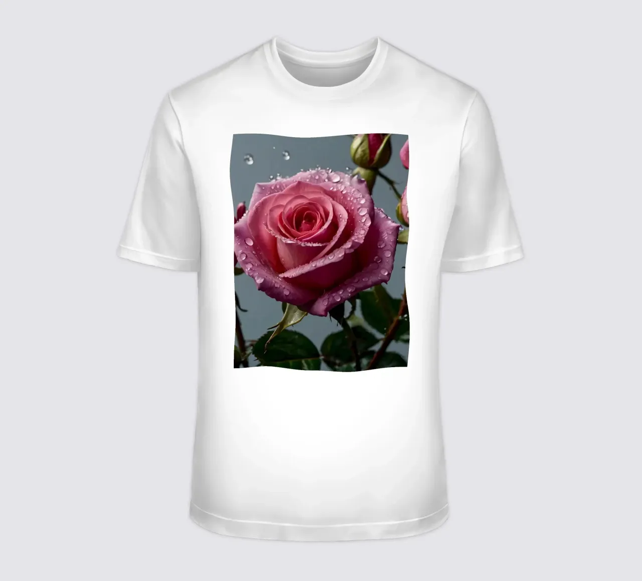 Delicate pink roses with droplets on petals t-shirt by DesignDoodle