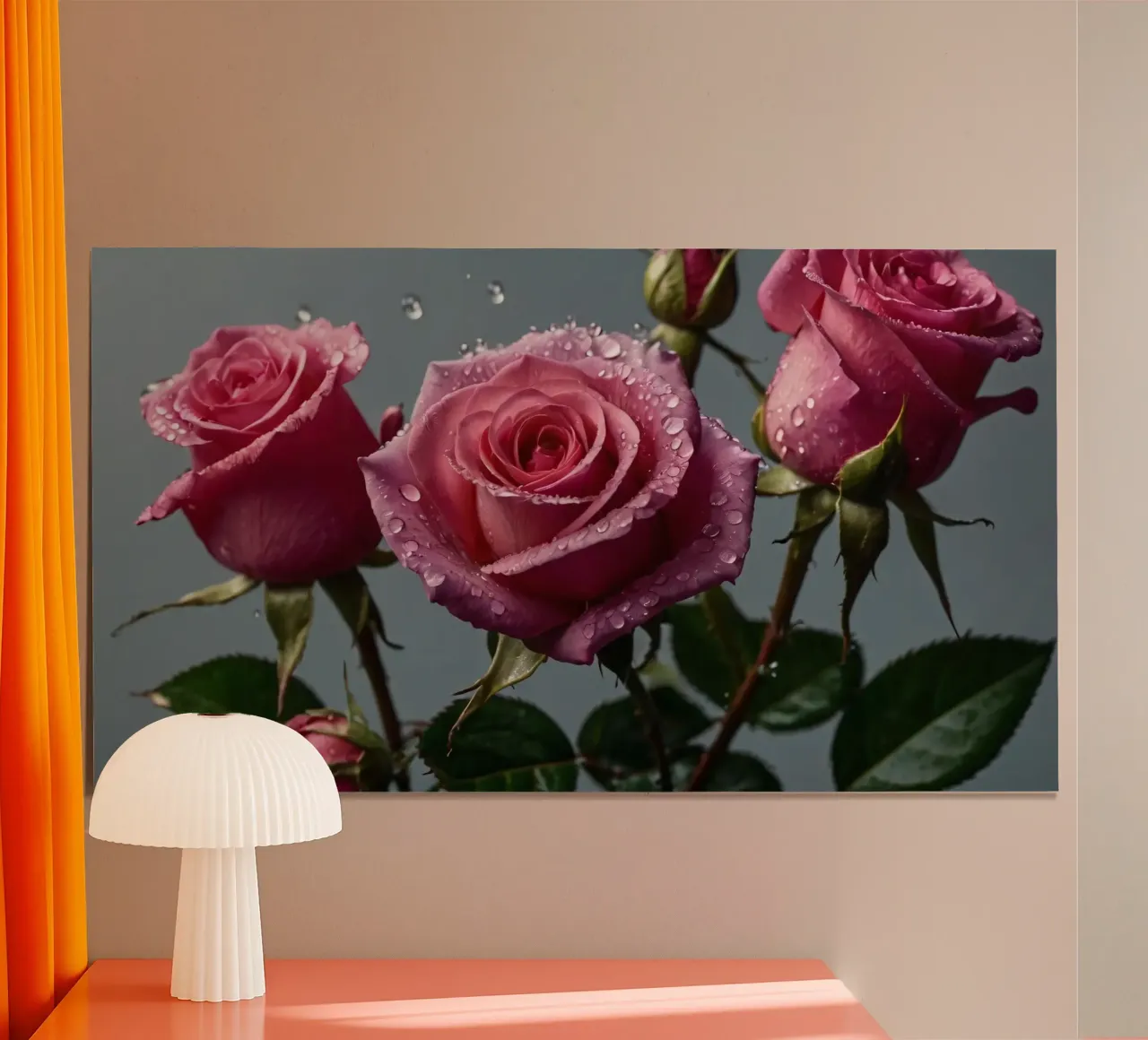 Delicate pink roses with droplets on petals poster by DesignDoodle