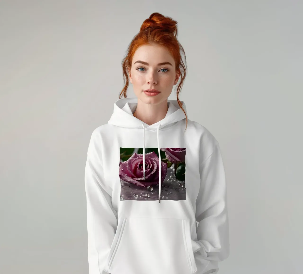 rose rosa fresche ornate di gocce di rugiada su una superficie morbida felpa con cappuccio da DesignDoodle