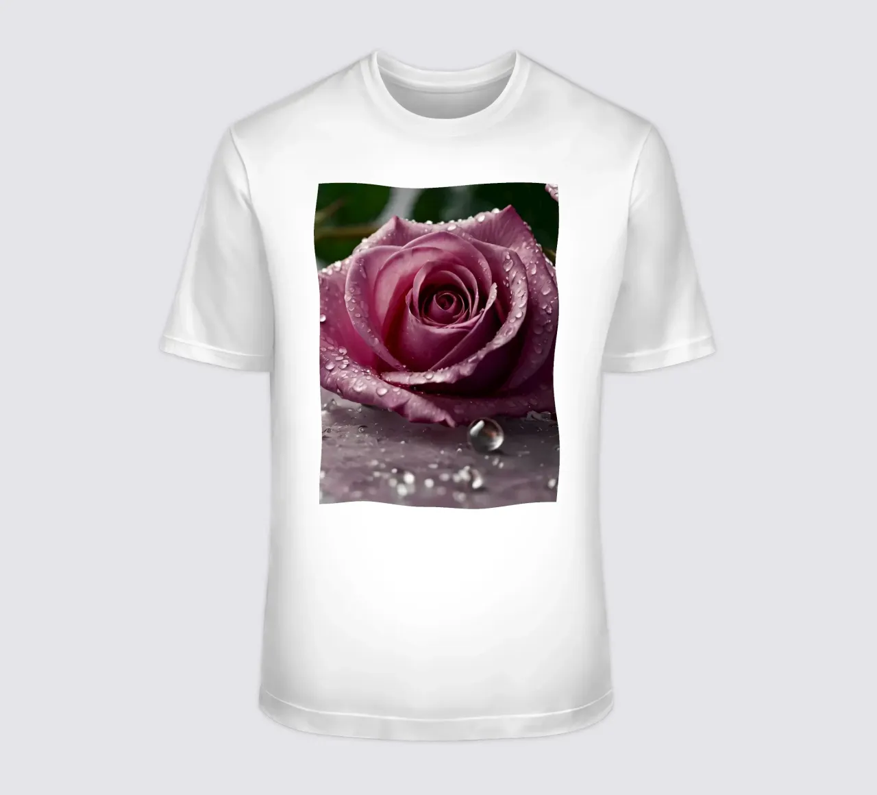 fresh pink roses adorned with dewdrops on a soft surface t-shirt by DesignDoodle