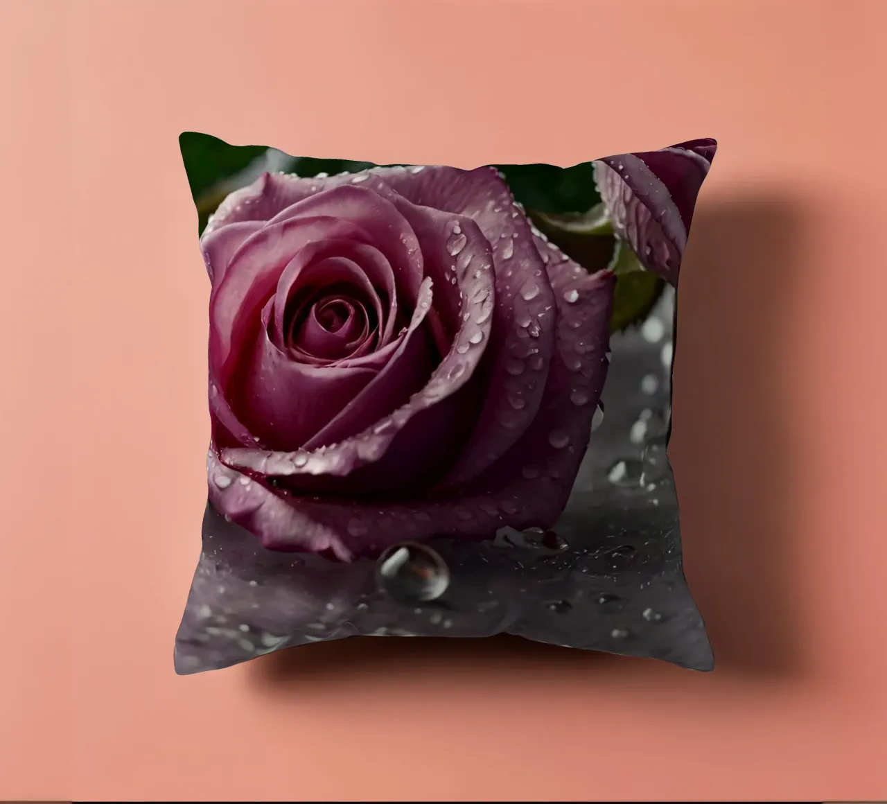 fresh pink roses adorned with dewdrops on a soft surface decorative cushion by DesignDoodle