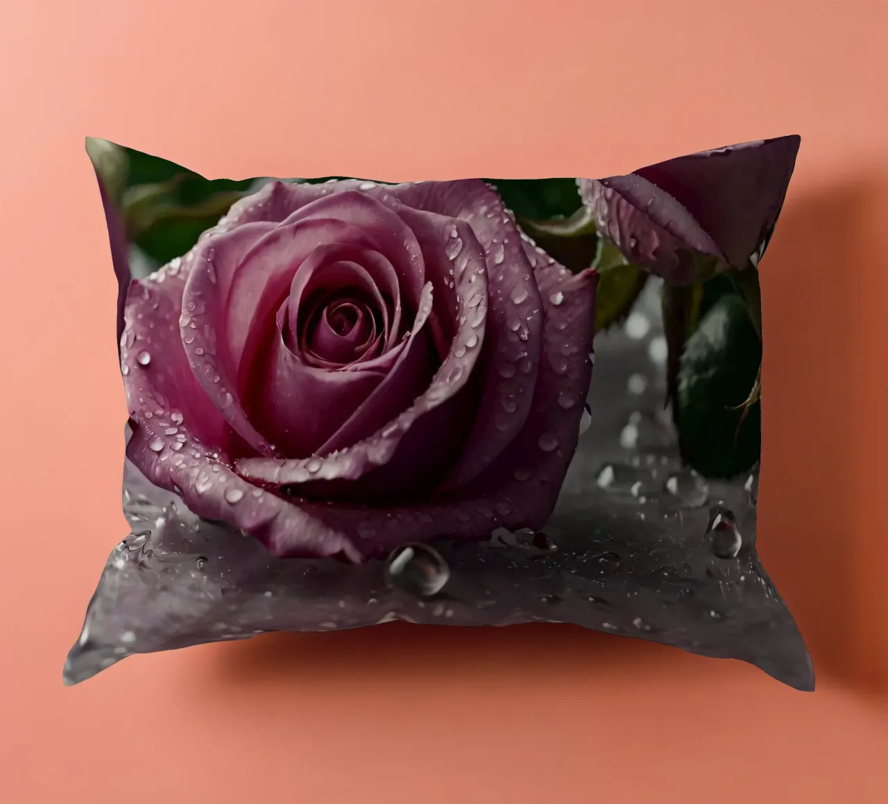 fresh pink roses adorned with dewdrops on a soft surface decorative cushion by DesignDoodle