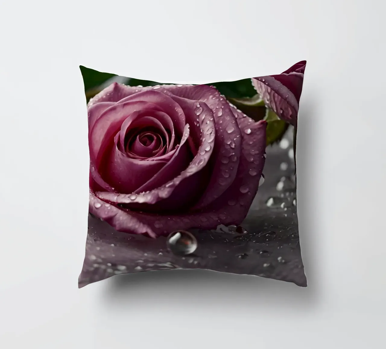 fresh pink roses adorned with dewdrops on a soft surface decorative cushion by DesignDoodle