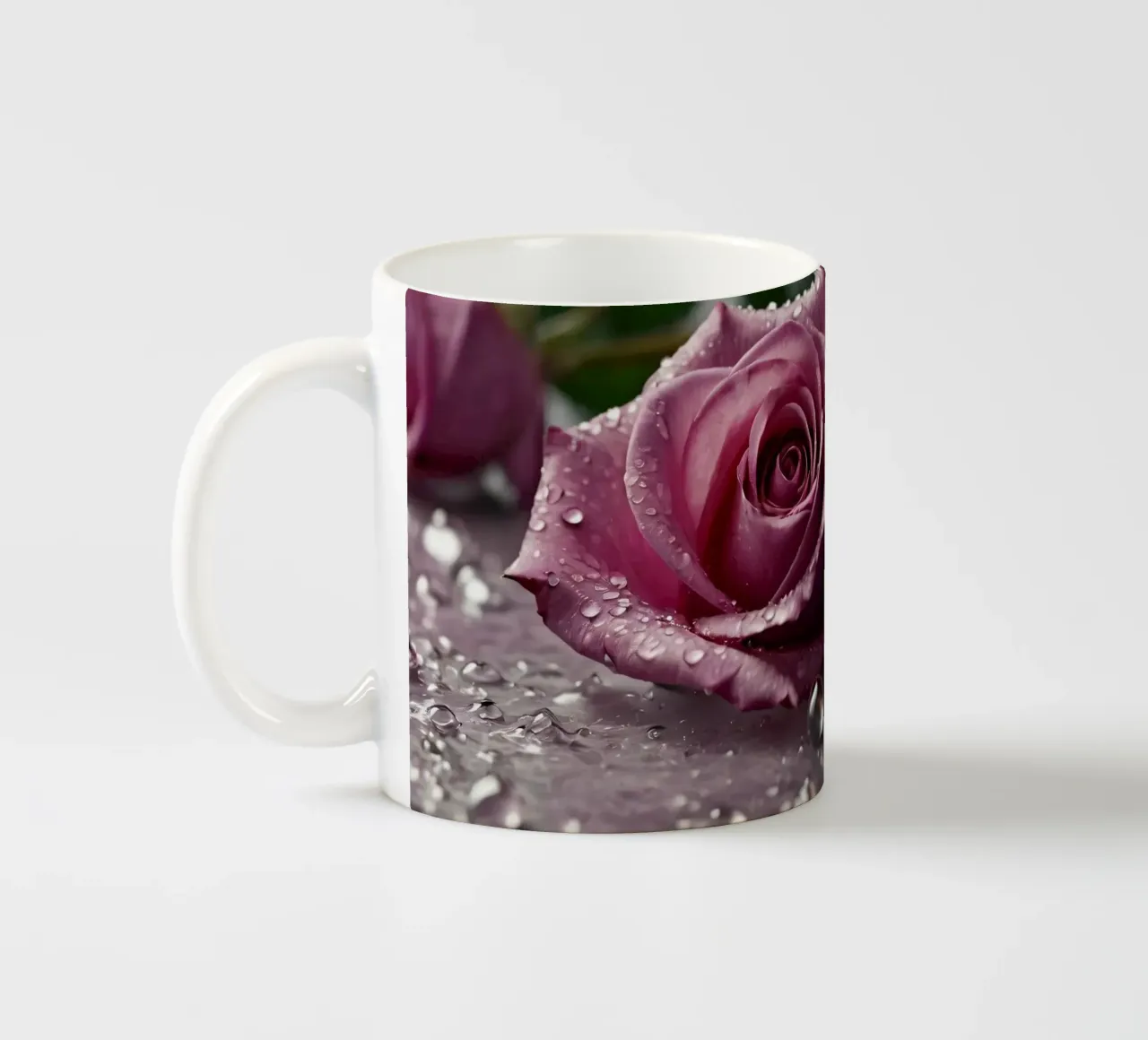 fresh pink roses adorned with dewdrops on a soft surface ceramic mug by DesignDoodle