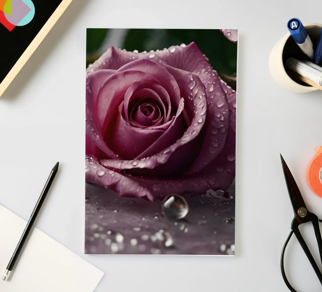 fresh pink roses adorned with dewdrops on a soft surface notebook by DesignDoodle