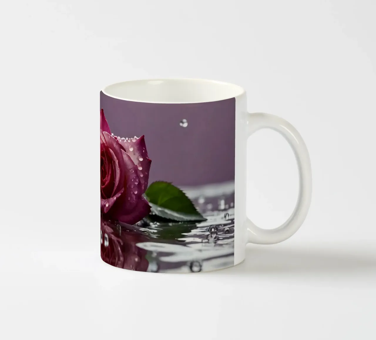 Twee dauwgekuste roze rozen rusten op een reflecterend oppervlak keramische mok van DesignDoodle