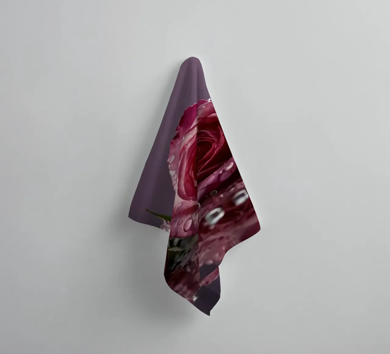 Two dew-kissed pink roses resting on a reflective surface towel by DesignDoodle