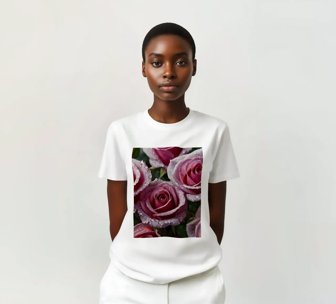 Une vue rapprochée de roses roses fraîchement écloses, ornées t-shirt de DesignDoodle