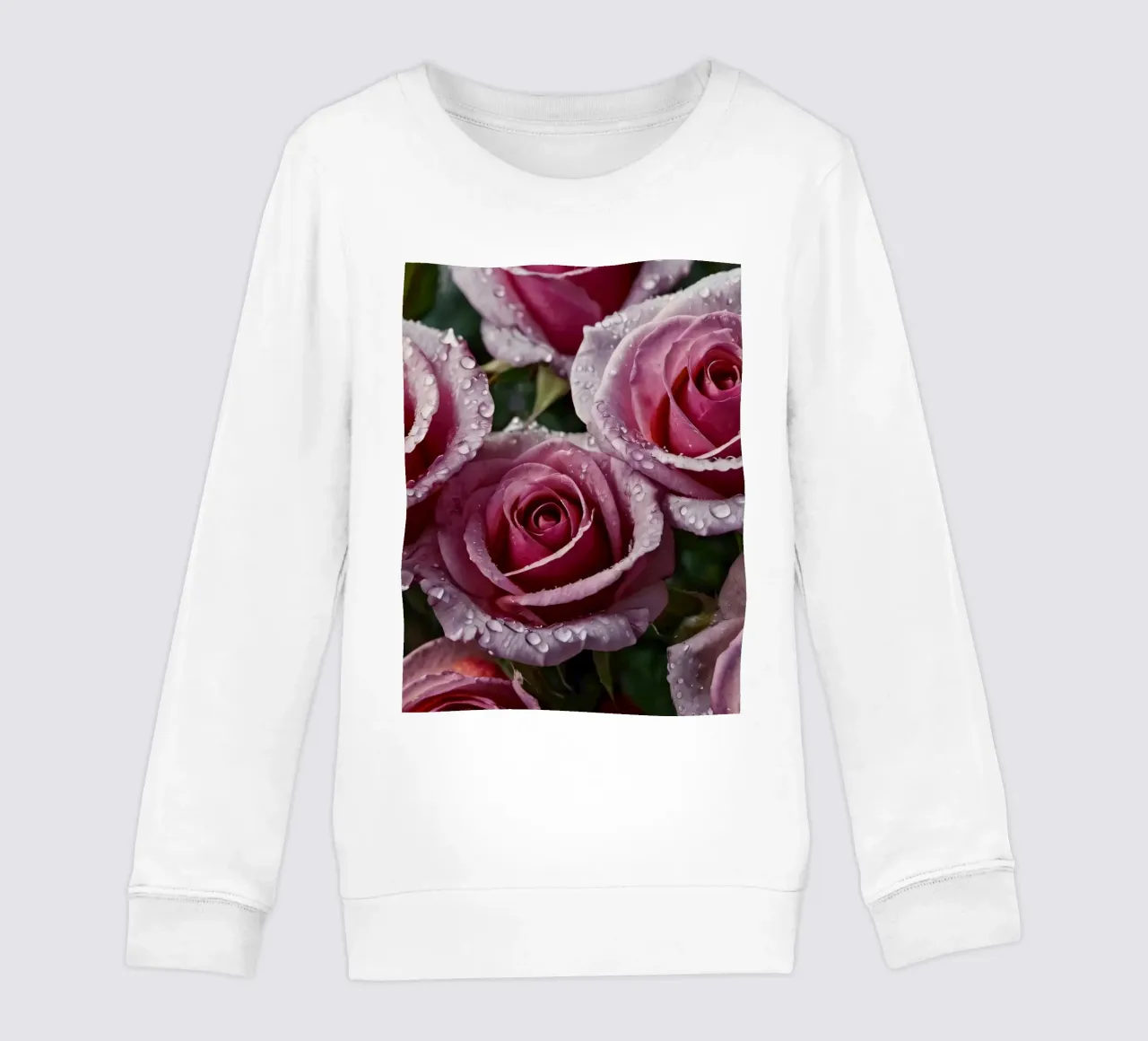 A close-up view of freshly bloomed pink roses adorned kids sweatshirt by DesignDoodle