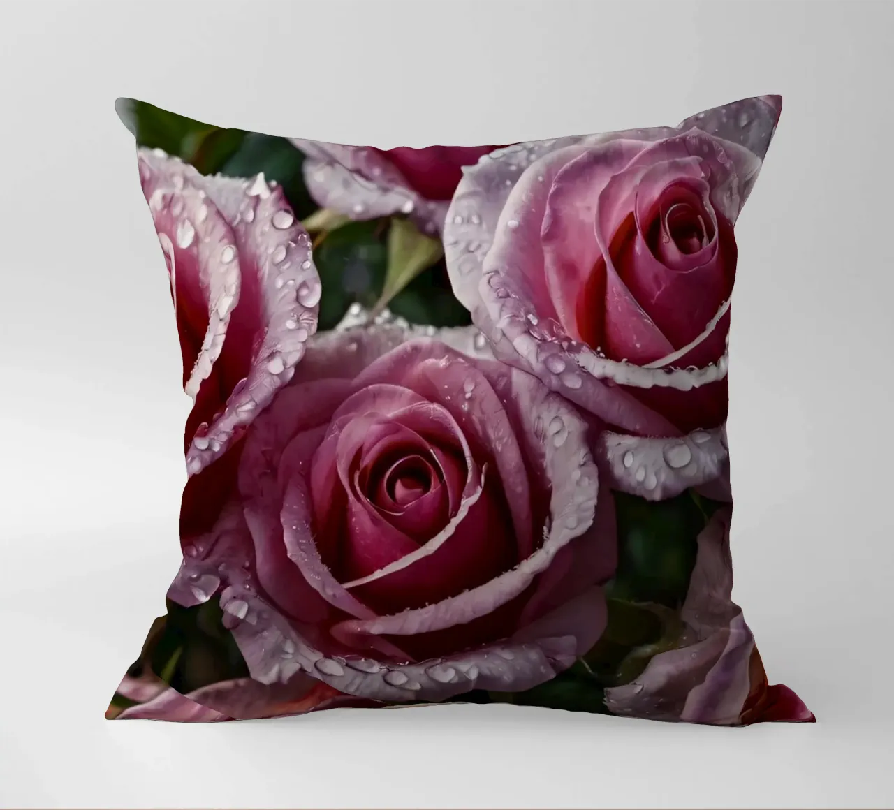 Une vue rapprochée de roses roses fraîchement écloses, ornées coussin de DesignDoodle