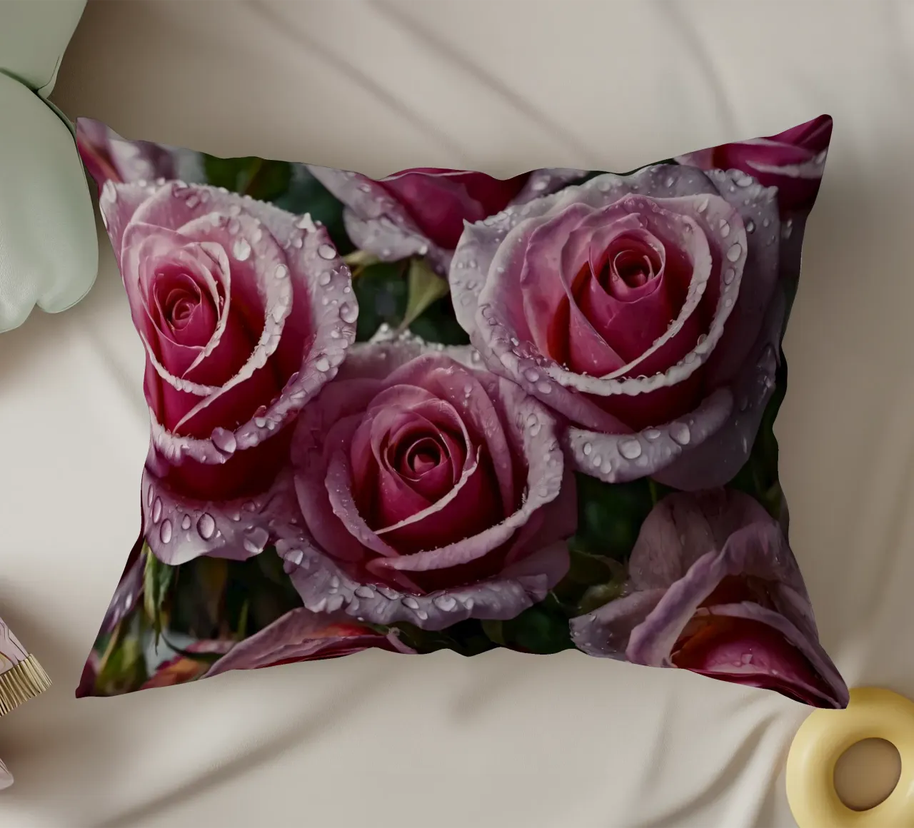 Une vue rapprochée de roses roses fraîchement écloses, ornées coussin de DesignDoodle