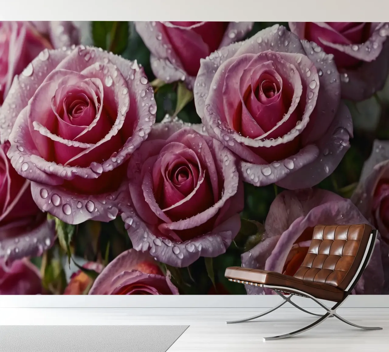 Een close-up van vers gebloeide roze rozen versierd fotobehang van DesignDoodle