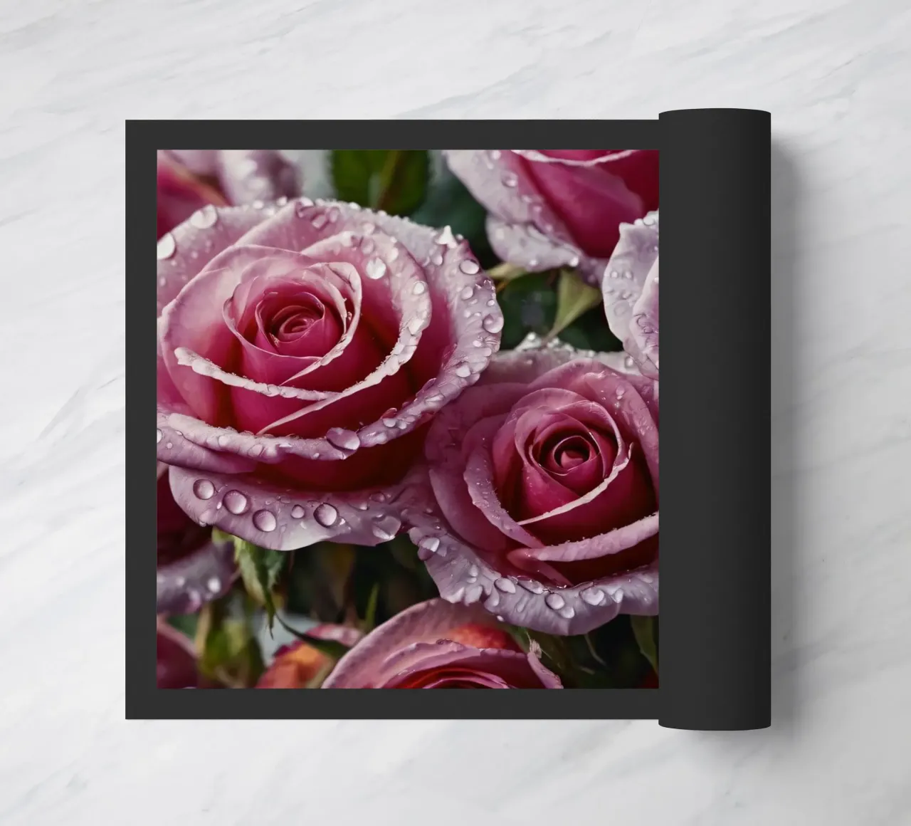 Une vue rapprochée de roses roses fraîchement écloses, ornées paillasson de DesignDoodle