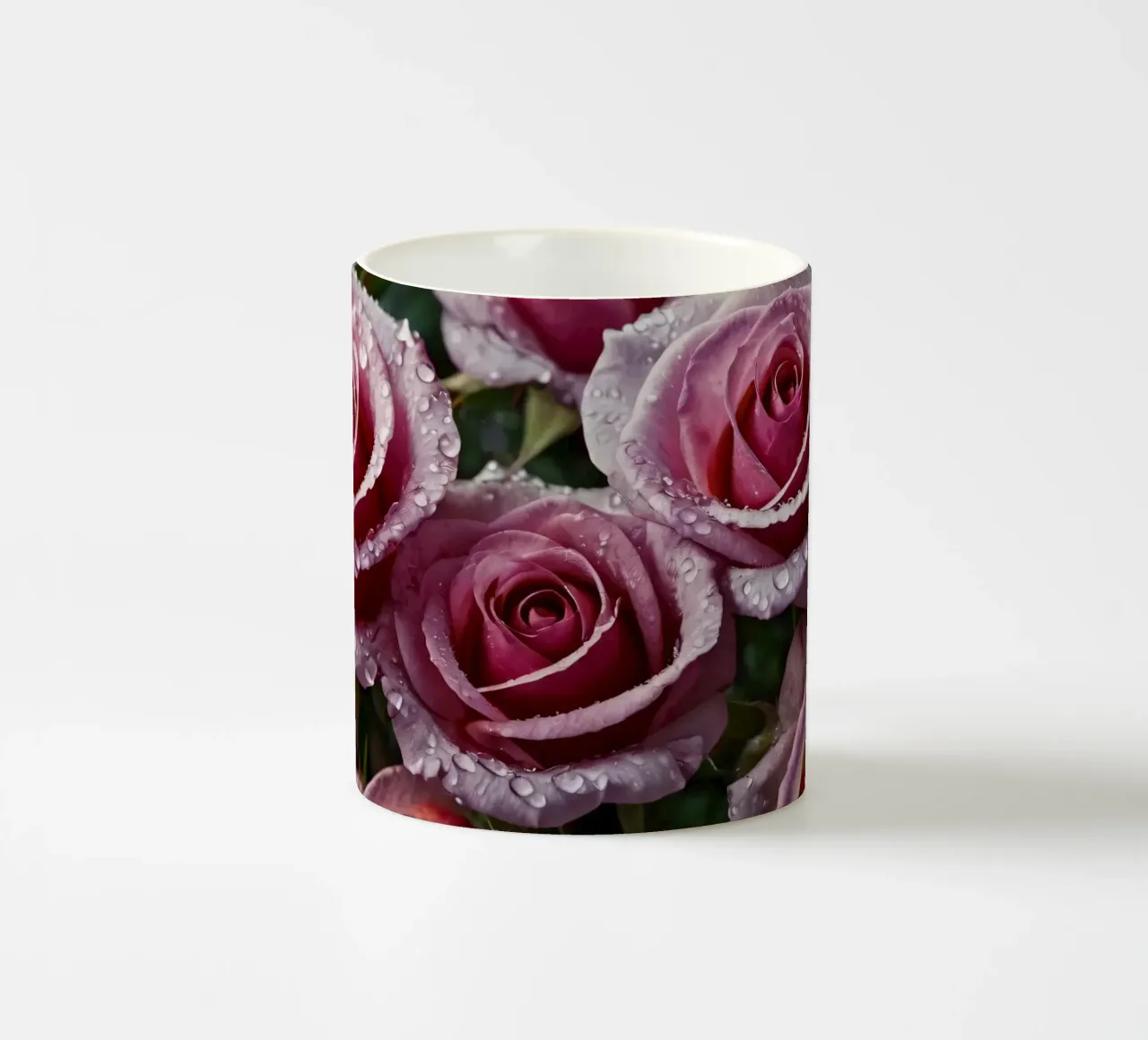 Une vue rapprochée de roses roses fraîchement écloses, ornées mug en céramique de DesignDoodle