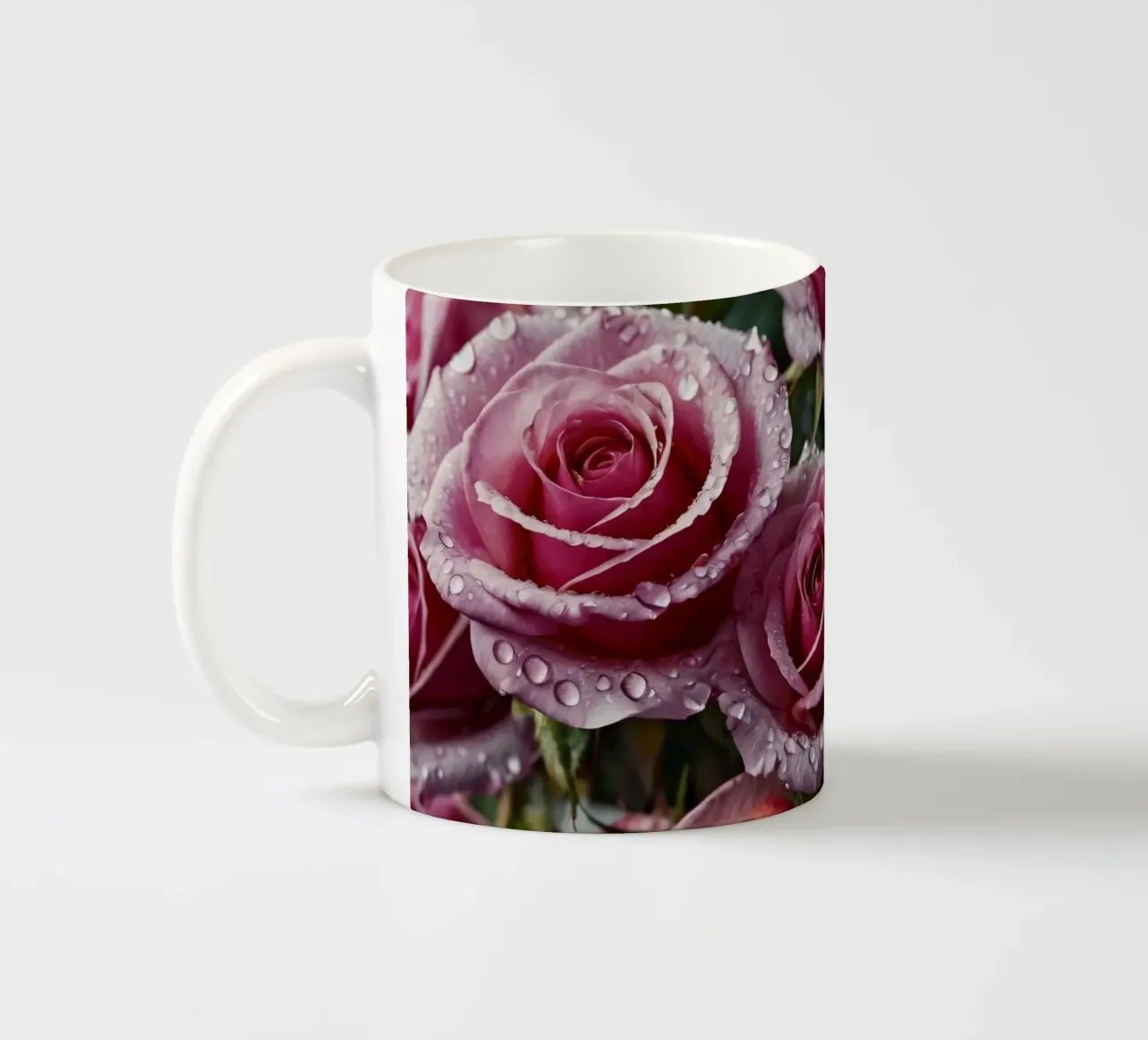Une vue rapprochée de roses roses fraîchement écloses, ornées mug en céramique de DesignDoodle