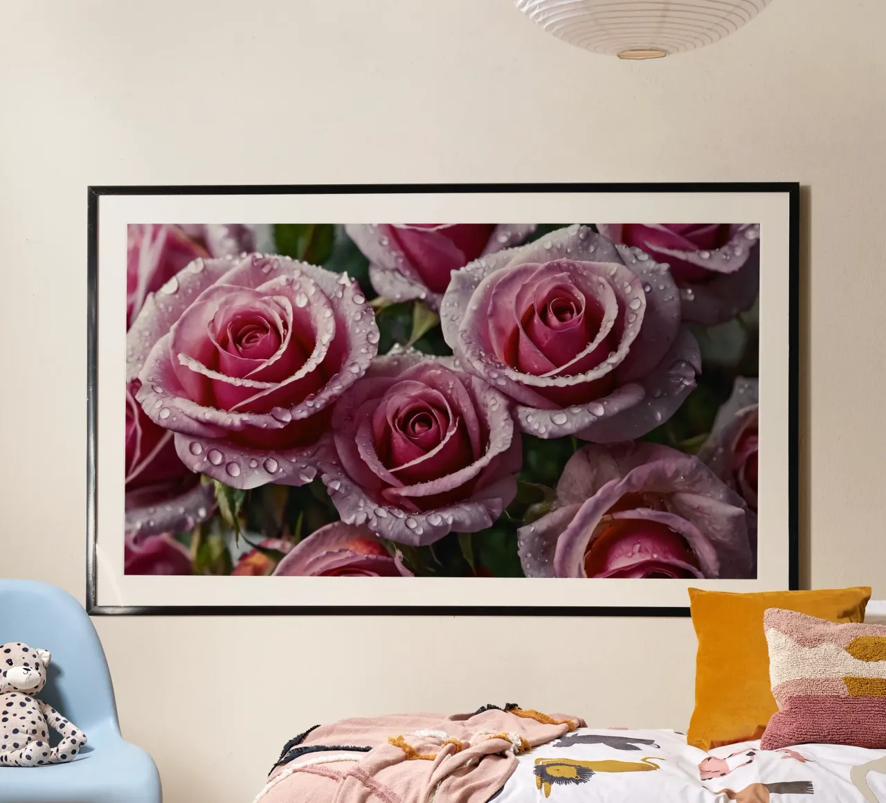 Une vue rapprochée de roses roses fraîchement écloses, ornées hahnemühle de DesignDoodle
