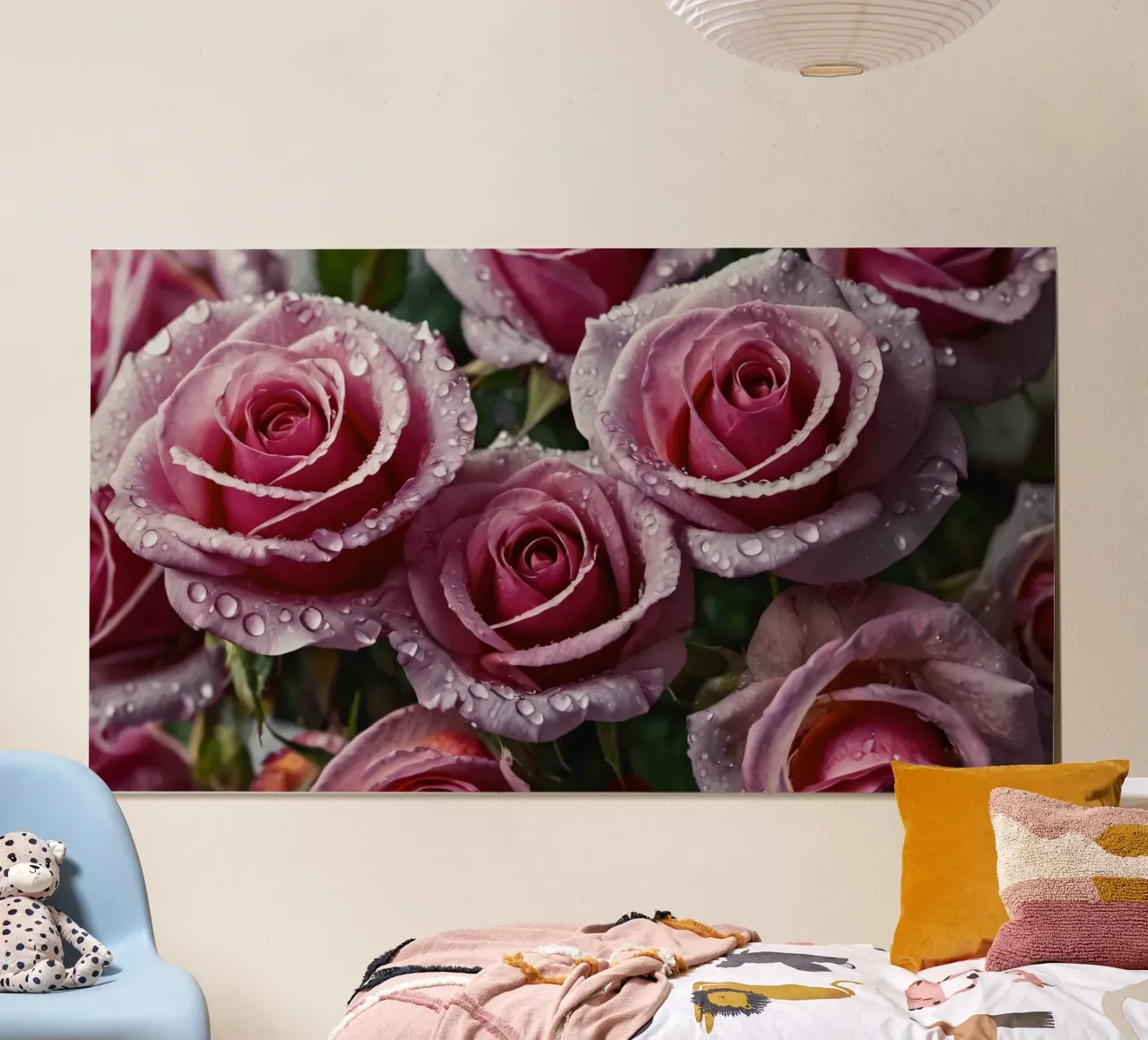 Une vue rapprochée de roses roses fraîchement écloses, ornées hahnemühle de DesignDoodle