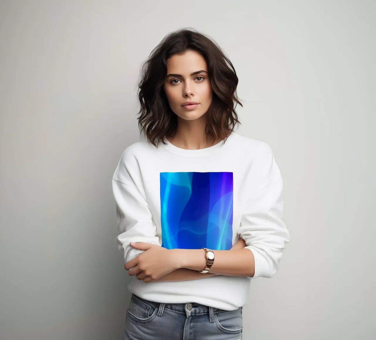 Vibrant abstract design with smooth blue and purple flowing sweatshirt by DesignDoodle