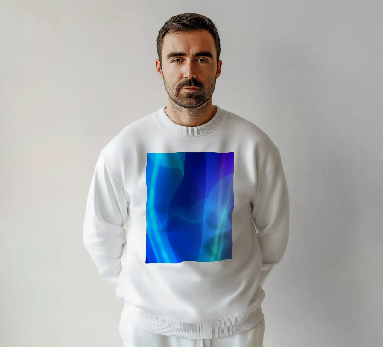 Vibrant abstract design with smooth blue and purple flowing sweatshirt by DesignDoodle