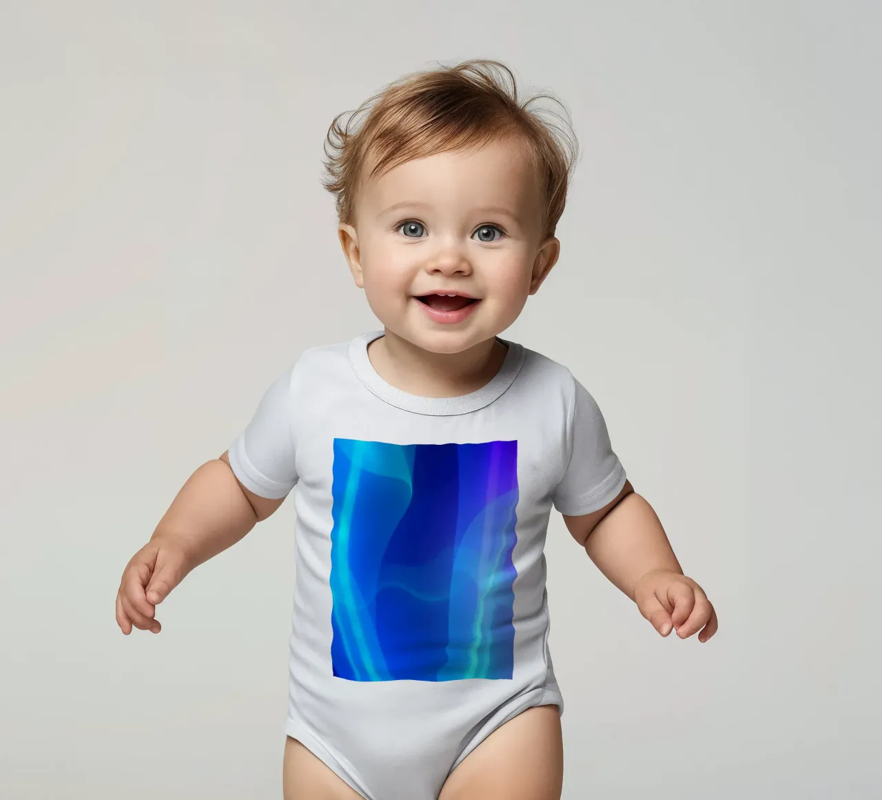 Vibrant abstract design with smooth blue and purple flowing short-sleeve baby romper by DesignDoodle