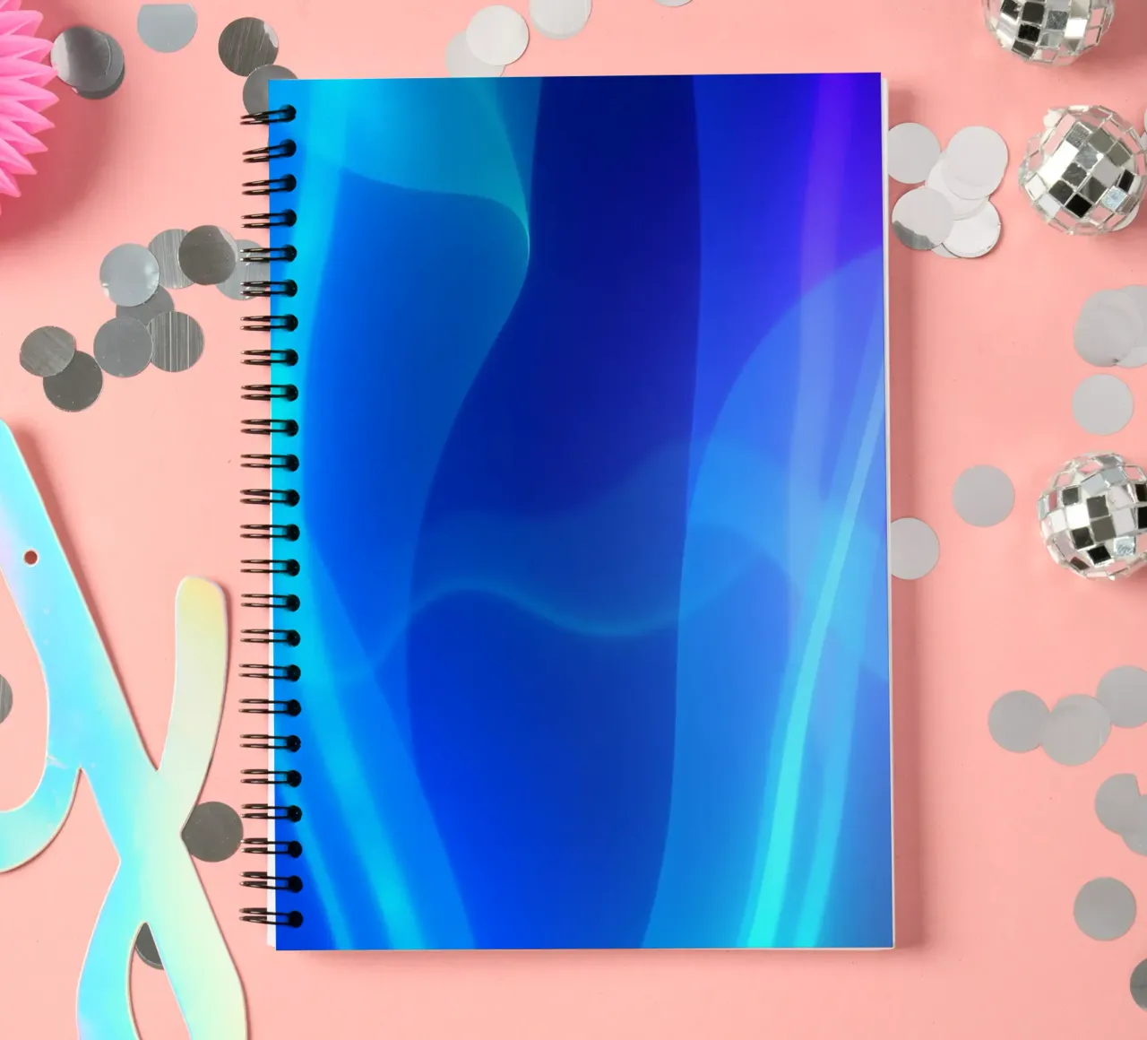 Vibrant abstract design with smooth blue and purple flowing spiral notebook by DesignDoodle