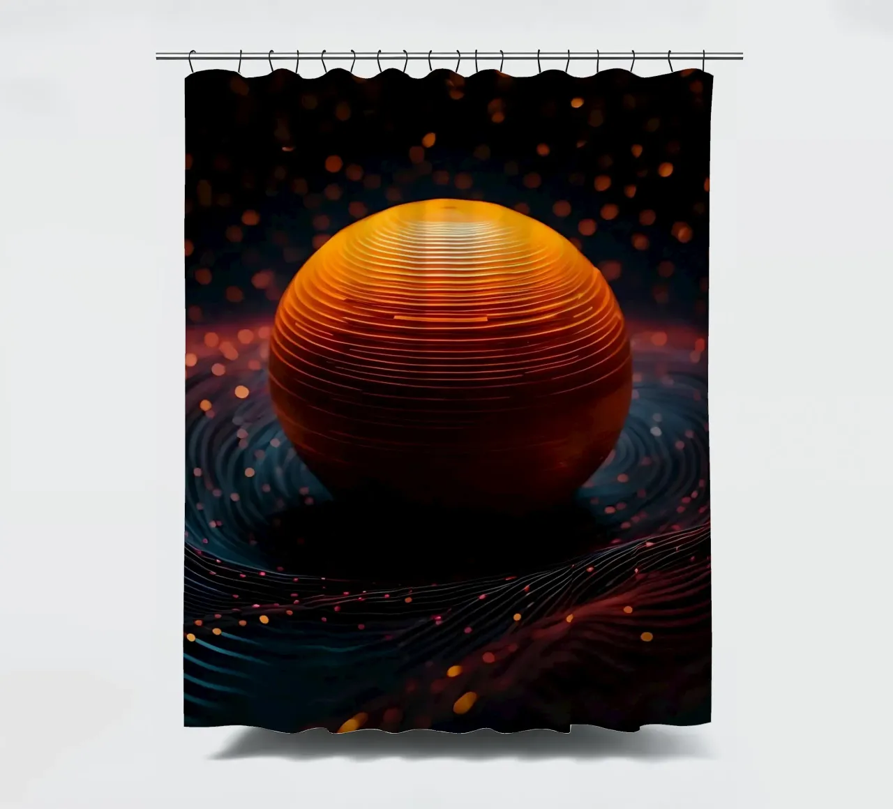 Dark abstract sphere shower curtain by LM2KONE