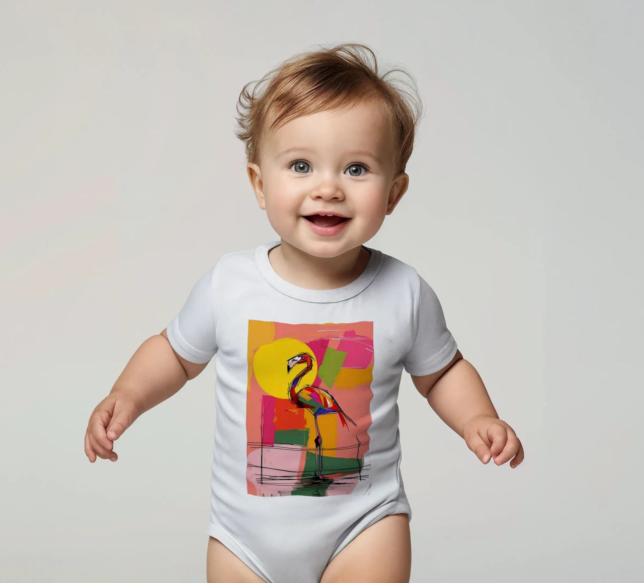 Flamingo Pop Artr Kurzarm Babybody von Caeson