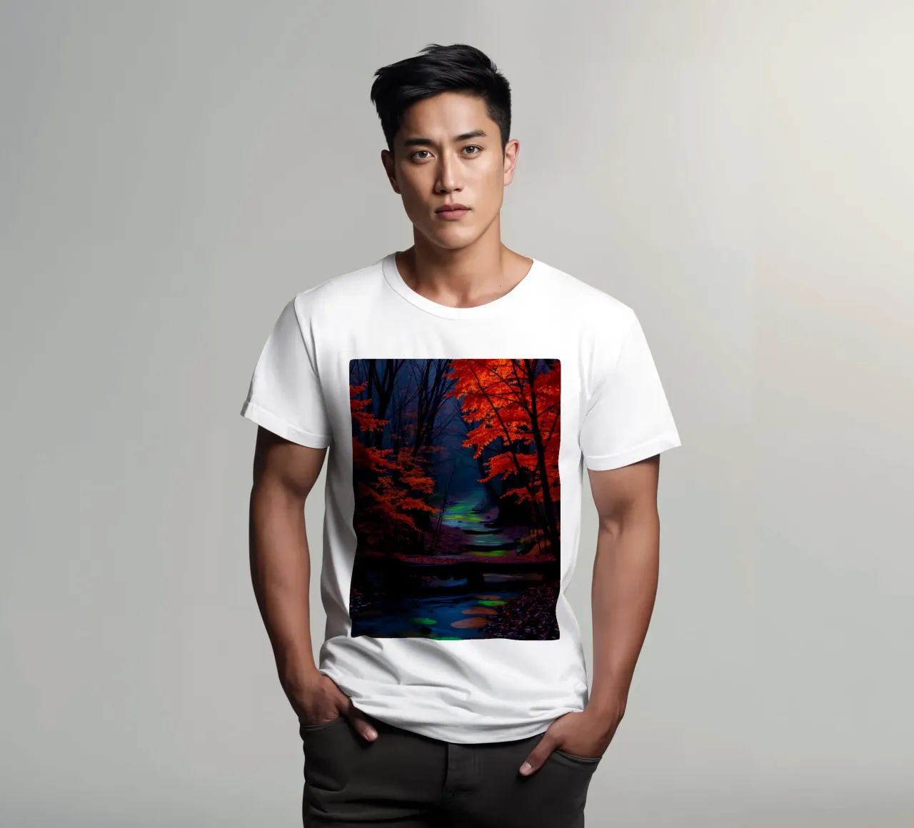 Superbe paysage d'automne avec des feuilles d'un rouge éclatant t-shirt de DesignDoodle