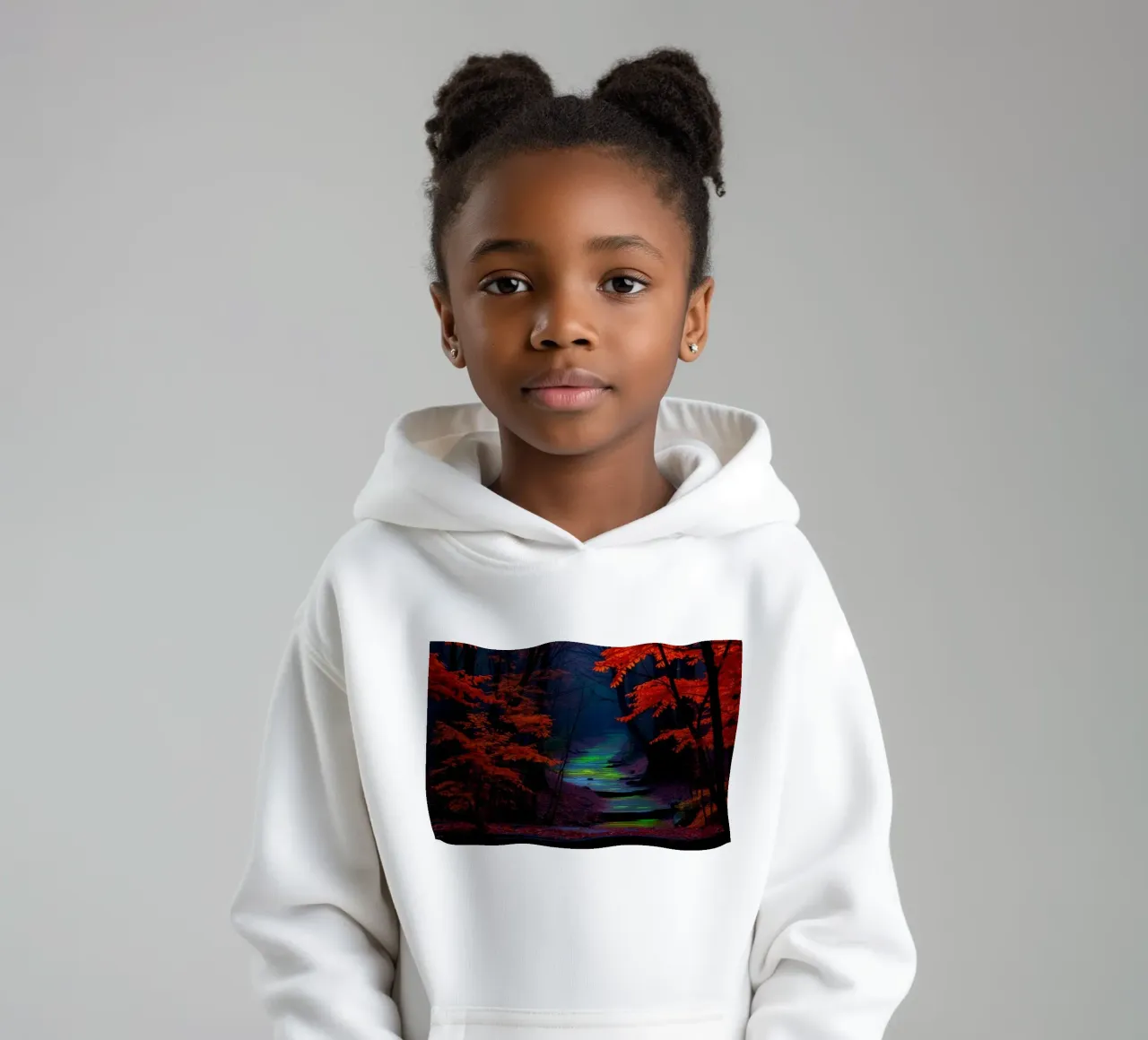Stunning autumn landscape with vibrant red leaves kids hoodie by DesignDoodle