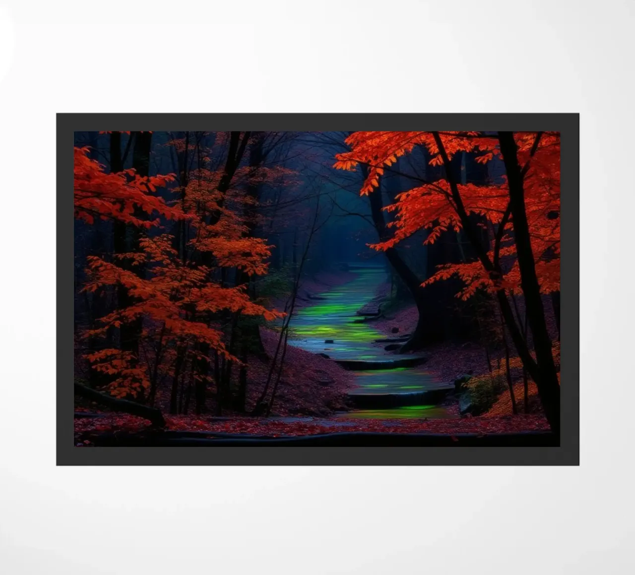 Stunning autumn landscape with vibrant red leaves doormat by DesignDoodle