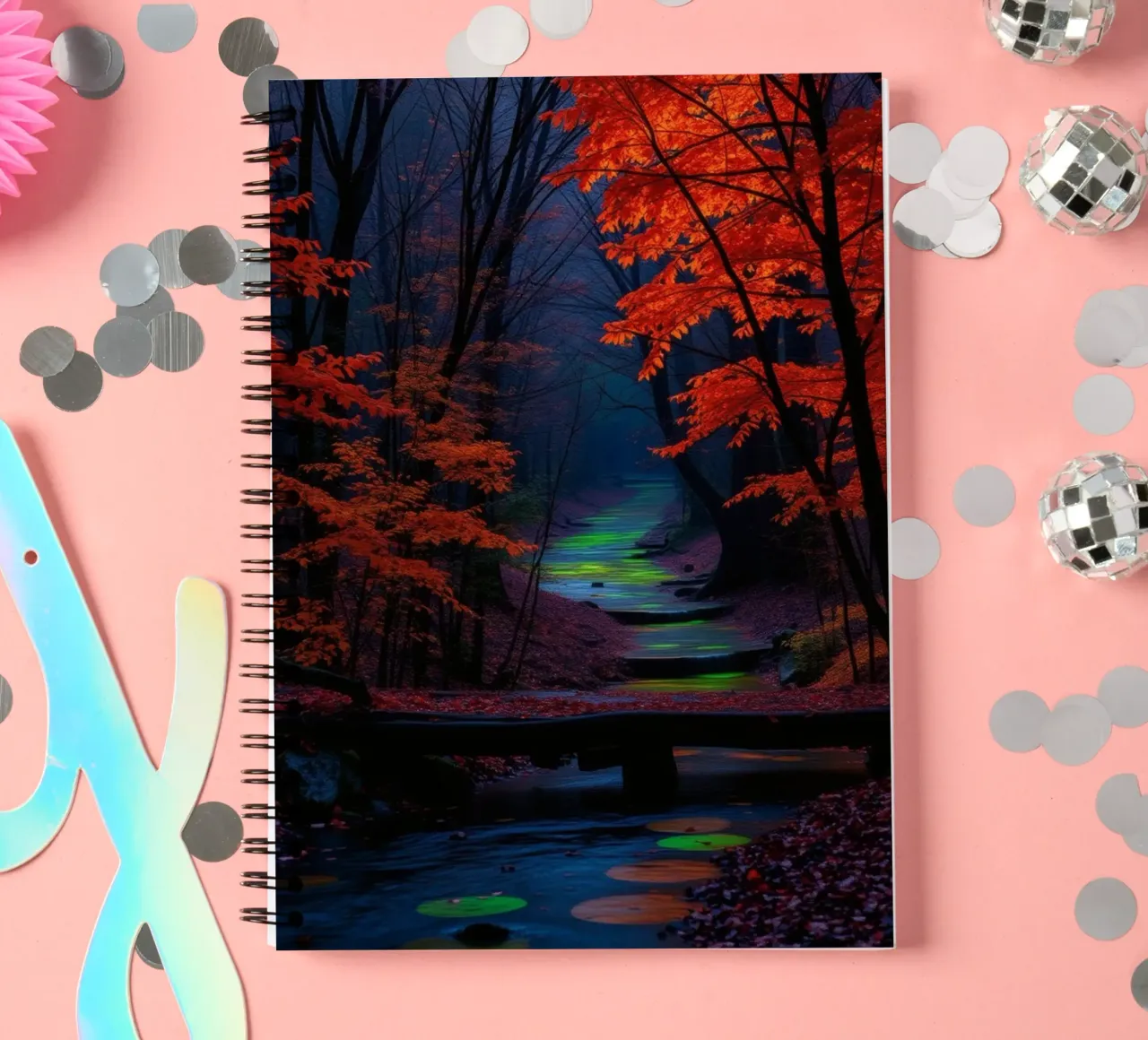 Superbe paysage d'automne avec des feuilles d'un rouge éclatant carnet à spirale de DesignDoodle